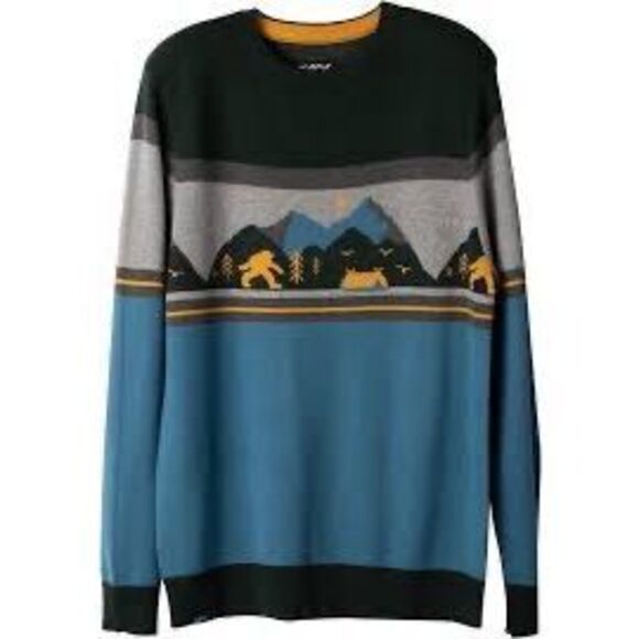 KAVU Highline Men’s Big Foot Sasquatch Long Sleeve Pullover Crew Neck Sweater S - Picture 1 of 9